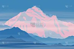 南美阿空加瓜的矢量图。在山上旅行，爬山。曙光初现，峰巅在日出。