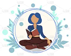 女孩阅读书籍海报。年轻女子在阅读书籍矢量插图。室内装饰。放松心情。杂志、博客说明