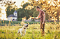 Man with his dog at sunset