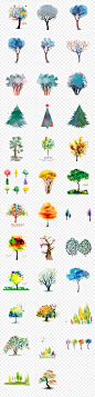 水彩大树小树剪影设计插画素材图