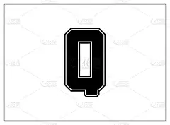 Q字母经典美式，大学风格字体。统一的黑色字母与黑色外等高线。复古运动的字体。球衣，t恤，篮球，棒球，