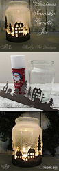 Christmas Township Candle Jar: Quick and easy candle jar that will look amazing when illuminated at night. complete directions.