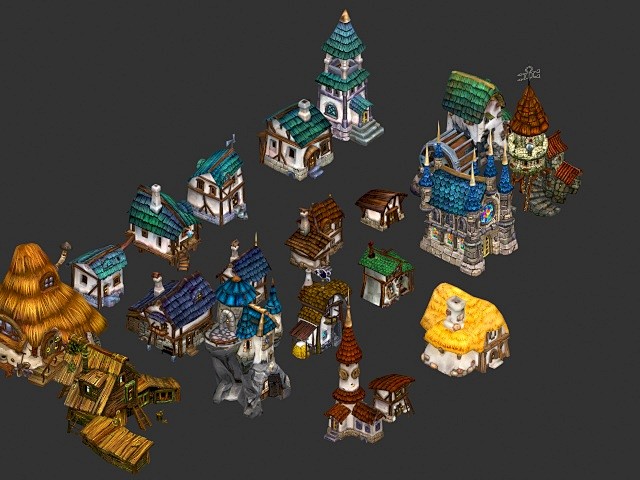3D游戏卡通场景模型素材资源/城镇房屋组...