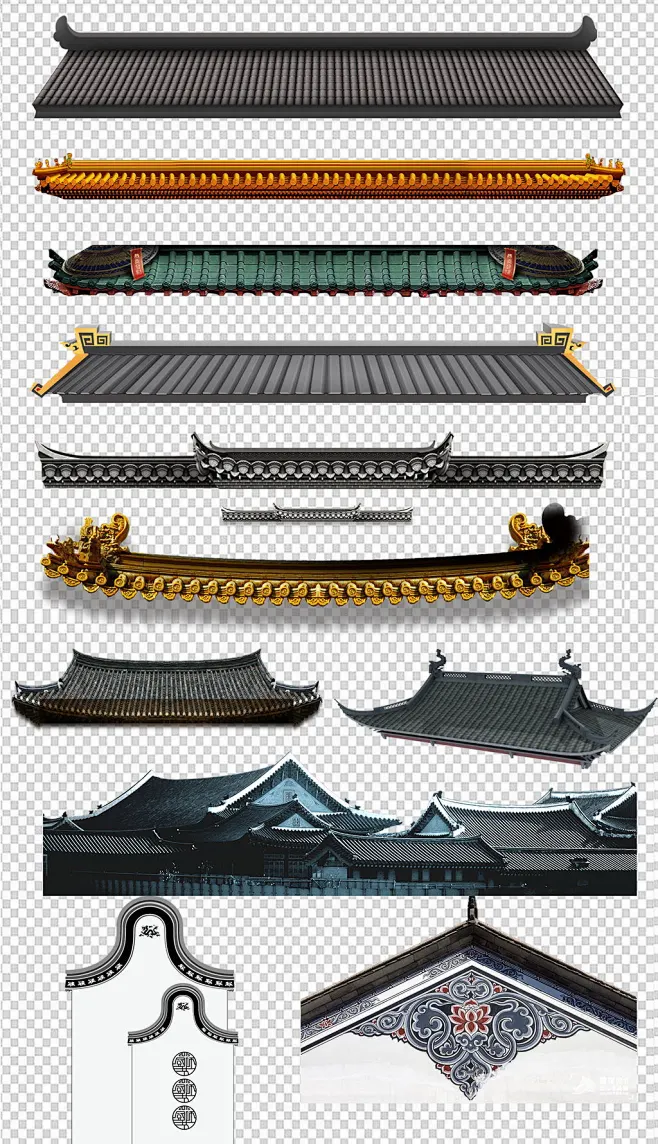 屋顶中国风古典屋檐建筑古代瓦房背景PNG-花瓣网