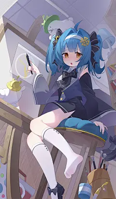 #女の子 蓝发白丝小萝莉捏 - 柠檬静静静静的插画