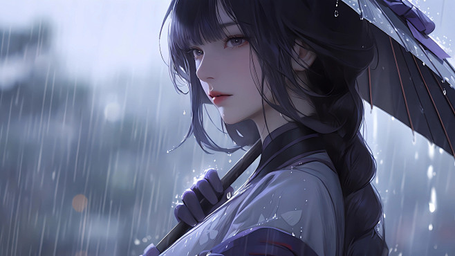 雨天 动漫女孩 伞 电脑壁纸