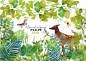 156号森林绿叶植物小鹿狐狸装饰画芯手绘水彩插画AI矢量设计素材-淘宝网