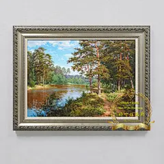 纯手绘欧式古典客厅风景油画简欧 玄关酒店装饰画有框竖版壁画挂