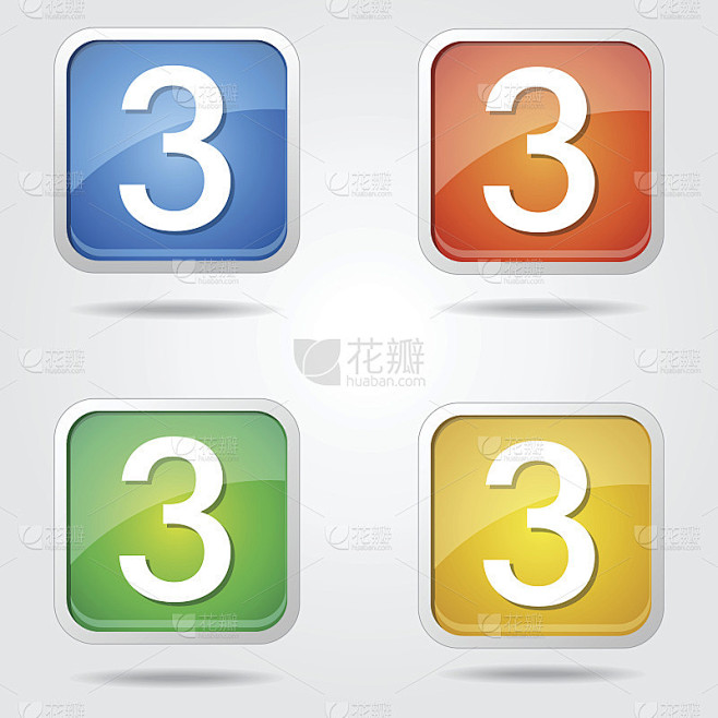 3数字矢量彩色Web图标