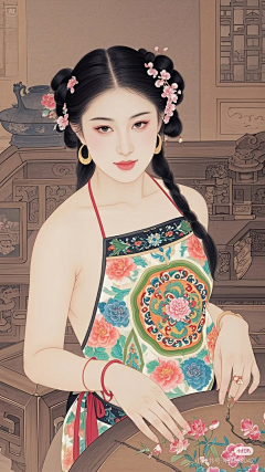 雨落の花香采集到【 A I 绘画】---缝补--刺绣---睡--浴