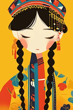 传统人物民族女孩图片插画