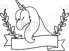 可爱的,枝,独角兽,缎带,动物头,华丽的,飘然,幻想,想象,设计