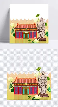 装饰寺庙插图|修行,信仰,佛,中国风寺庙,建筑,宫殿,&nbsp;古典建筑,卡通元素,手绘/卡通