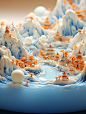 创意超现实中国风青花瓷3D立体城市街道建筑立体模型景观海报midjourney关键词咒语 - Ai宇宙吧--Ai宇宙吧-