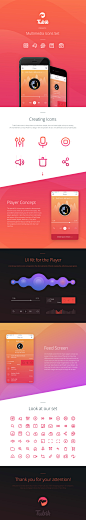 Multimedia Icons Presentation : Hey guys! Here is a presentation of the whole process of Player App creation, including a study on the Multimedia Icons Set used in this design. There's also a UI kit section depicting the core interface elements used to bu