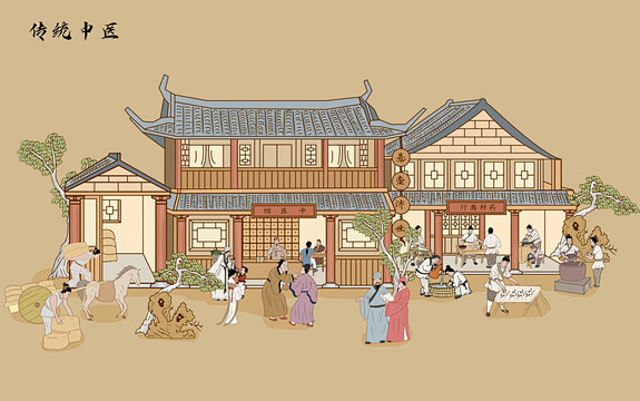 古代中医馆药铺插画