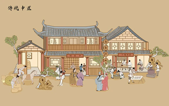 古代中医馆药铺插画-花瓣网