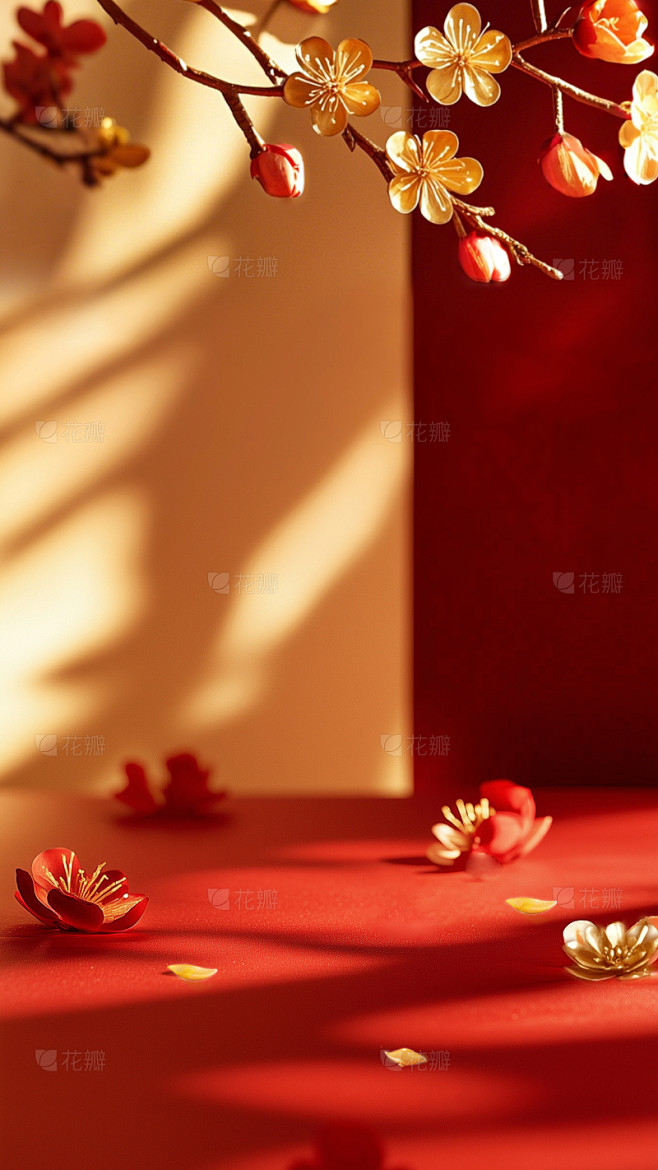 年货节奢华金色生肖树枝簪花背景