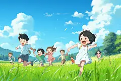 节假日孩子玩耍插画图片