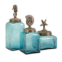美国家居 地中海风格蓝色贝壳装饰瓶组（三...