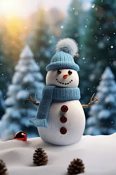 可爱冬天雪人植物树木素材图片