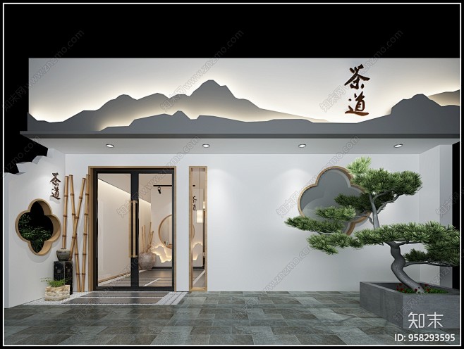 新中式茶室门头3D模型下载【ID:958293595】