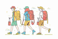 扁平风旅游露营手绘插画
