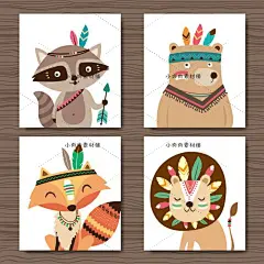 卡通动物头像鹿鸟仙人掌插画手绘装饰画海报AI设计素材ai457-淘宝网
