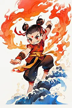 水墨风封神哪吒插画人物形象