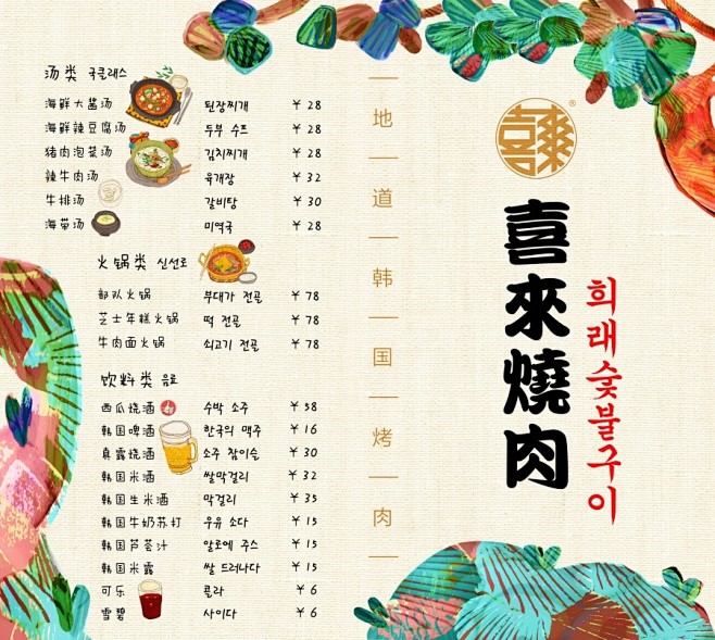 手绘卡通 原创作品：喜来烧肉手绘菜单，手...