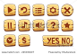 Set of gold square buttons, vector game icons