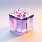 3D rendering of transparent gift, gradient translucent glass molten body, purple-yellow gradient background, Right-hand view of the complete model isometric, White background 8k, hd