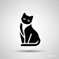 小猫，黑白线条，简洁，图标，