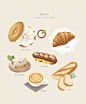 牛角包 甜甜圈 香浓咖啡 夹心面包 手绘食品插图插画设计PSD ti195a11213