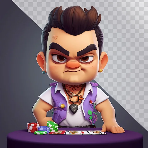 a cartoon character with a funny face and a game of dice on the table-花瓣网