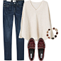 A fashion look from October 2016 featuring oversized sweaters, high rise jeans and loafer shoes. Browse and shop related looks.