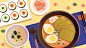 美食插画日式拉面banner背景