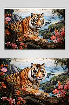 AI数字艺术山水国画刺绣风格插画-众图网