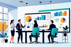 会议室洽谈扁平风商务办公场景插画