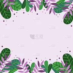 向量的框架。简单的绿色叶子和树枝在浅粉红色的背景。夏季模板与地方的文本。自然背景。