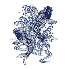 中国风日式浮世绘青花瓷锦鲤鱼纹理手绘画图纹AI矢量PNG设计素材-淘宝网