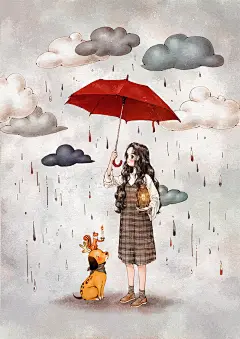 风雨中，只要一把结实的雨伞；黑暗中，只要一点明亮的光源，便可继续前行 ~ 来自韩国插画家Aeppol 的「森林女孩日记-2018」系列插画。