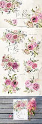 水彩玫瑰花花饰剪贴画 The Rose Watercolor Floral Clipart