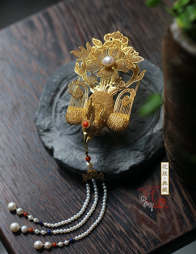 [静尘轩]银鎏金花丝凤钗/大凤簪步摇，步摇可拆卸-淘宝网