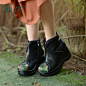 相伴秋季短靴 黑色头层牛皮民族风彩绘刺绣工艺靴 高跟坡跟女靴子
