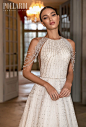 pollardi 2021 royalty bridal cold shoulder halter neck full embellishment beaded glamorous elegant a  line wedding dress covered back chapel train (splendor) zv