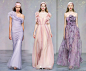 Long dresses from Luisa Beccaria Spring/Summer 2010 collection - Lilac tulle one shoulder long gown, chiffon pink with sleeves, purple Pierre de ronsard rose print organza strapless 