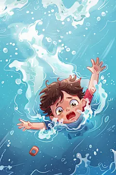夏季安全插画儿童溺水呼救