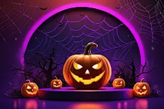 怪异气氛万圣节夜晚派对插画