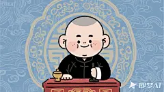 jimeng-2025-07-10-1123-q版相声演员，圆脸微胖，男性，发型是两边剃光头顶留着桃形的寸头，漫画风